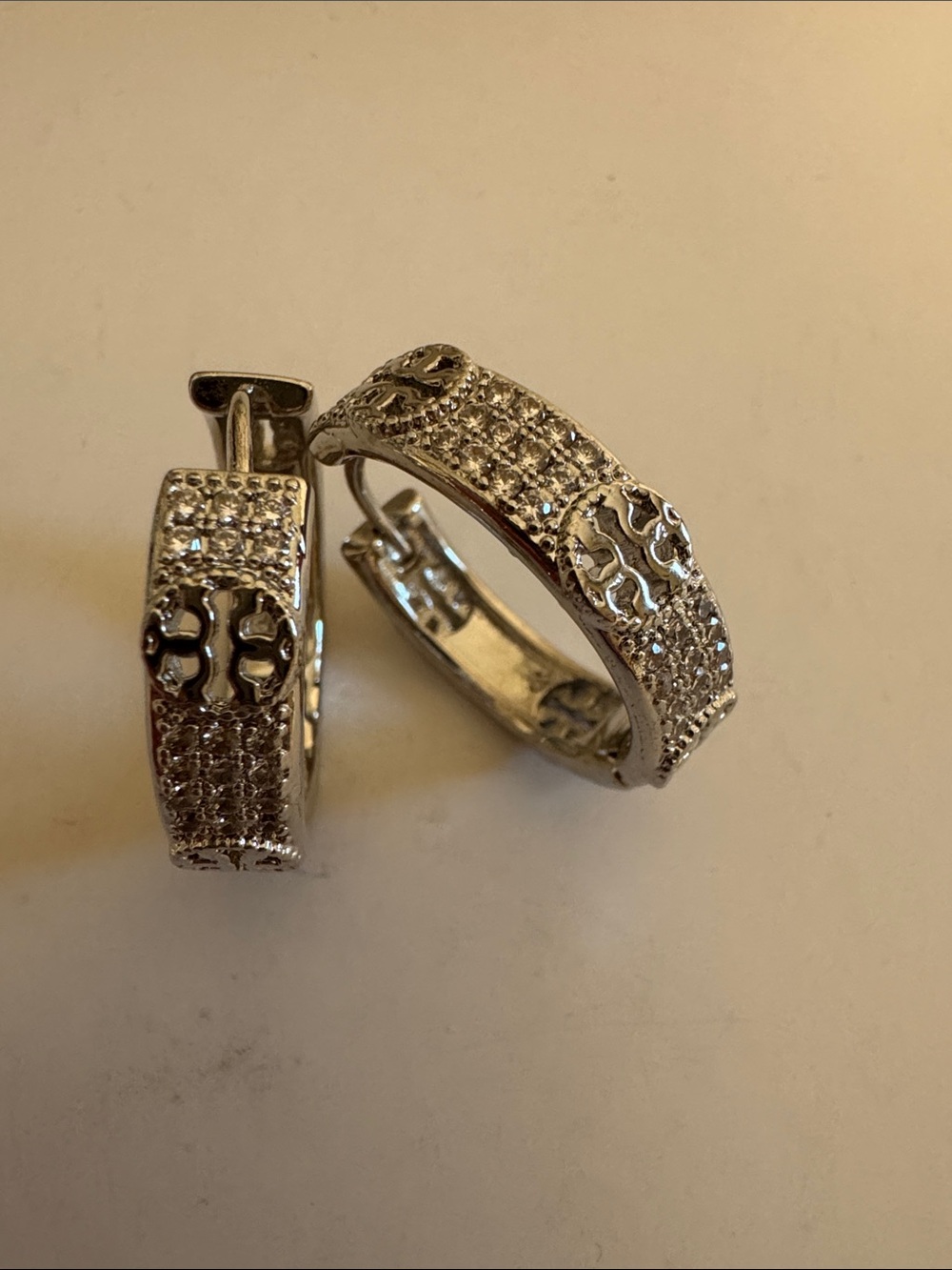 Silver Textured Hinge Hoop Earrings - Women Jewelry